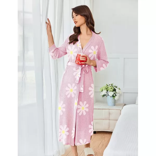 imageEkouaer Womens Robe Long Waffle Knit Bathrobe Lightweight Soft Kimono Robes Loungewear SXXLFloral Pink