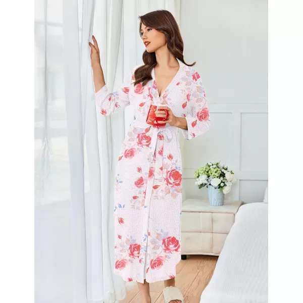 imageEkouaer Womens Robe Long Waffle Knit Bathrobe Lightweight Soft Kimono Robes Loungewear SXXLFloral White Red