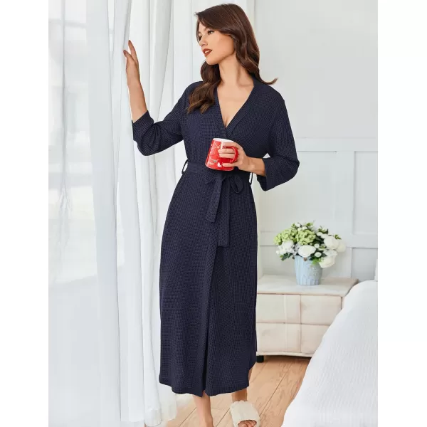 imageEkouaer Womens Robe Long Waffle Knit Bathrobe Lightweight Soft Kimono Robes Loungewear SXXLNavy Blue