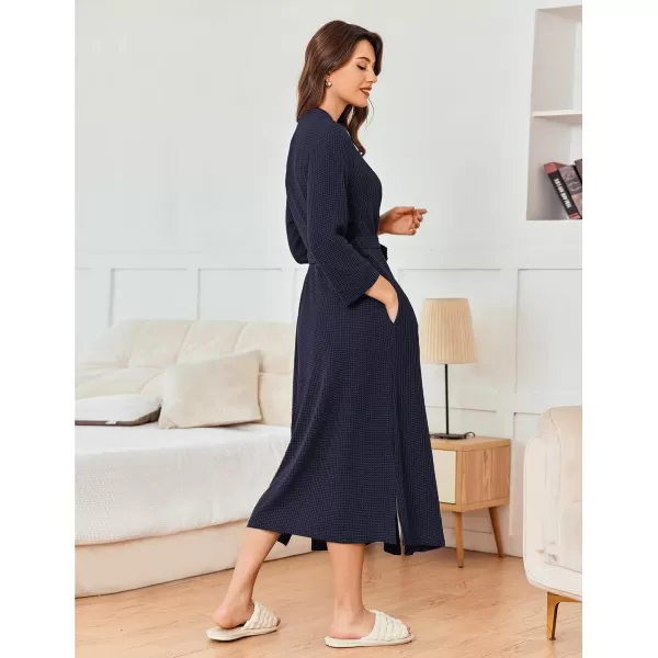 imageEkouaer Womens Robe Long Waffle Knit Bathrobe Lightweight Soft Kimono Robes Loungewear SXXLNavy Blue