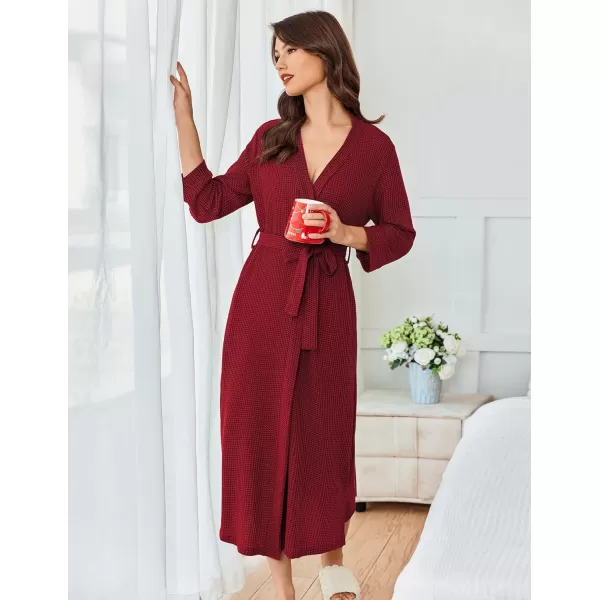 imageEkouaer Womens Robe Long Waffle Knit Bathrobe Lightweight Soft Kimono Robes Loungewear SXXLWine Red