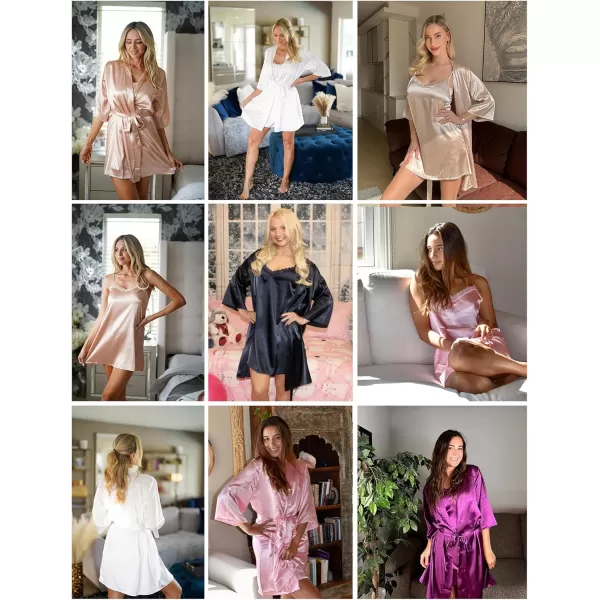 imageEkouaer Womens Satin Robe Set Lace Sexy Lingerie Robe Wedding Nightgown 2pcs Cami Bride Party Silk Pajamas SetPurple