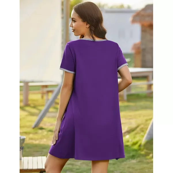imageEkouaer Zip Up Robes for Women Short Sleeves Zipper House Coat Short Bathrobes Lightweight Nightgown with Pockets S3XLDark Purple