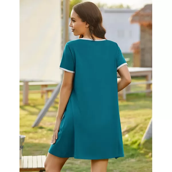 imageEkouaer Zip Up Robes for Women Short Sleeves Zipper House Coat Short Bathrobes Lightweight Nightgown with Pockets S3XLPeacock Blue