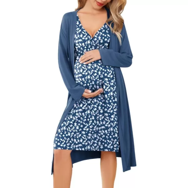 imageEkouaer Maternity Nursing Gown and Robe Set Labor Delivery Nursing Nightgowns for Breastfeeding Pregnancy ClothesBlue Daisy