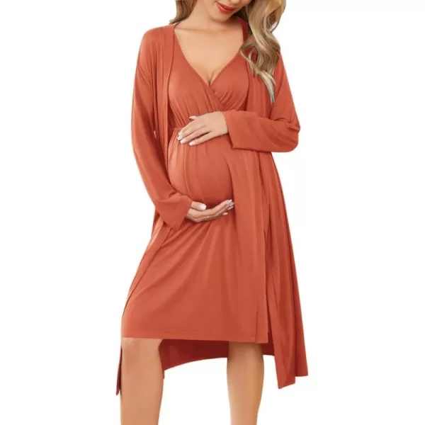 imageEkouaer Maternity Nursing Gown and Robe Set Labor Delivery Nursing Nightgowns for Breastfeeding Pregnancy ClothesBrick Red