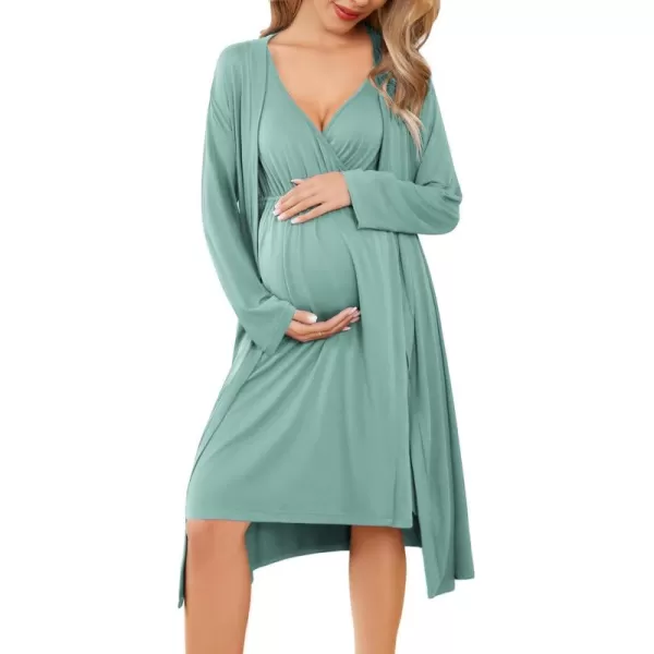 imageEkouaer Maternity Nursing Gown and Robe Set Labor Delivery Nursing Nightgowns for Breastfeeding Pregnancy ClothesCeladon Green