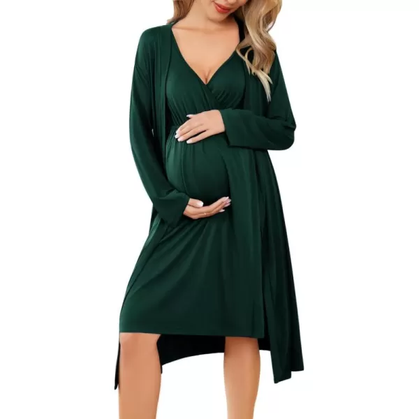 imageEkouaer Maternity Nursing Gown and Robe Set Labor Delivery Nursing Nightgowns for Breastfeeding Pregnancy ClothesDark Green