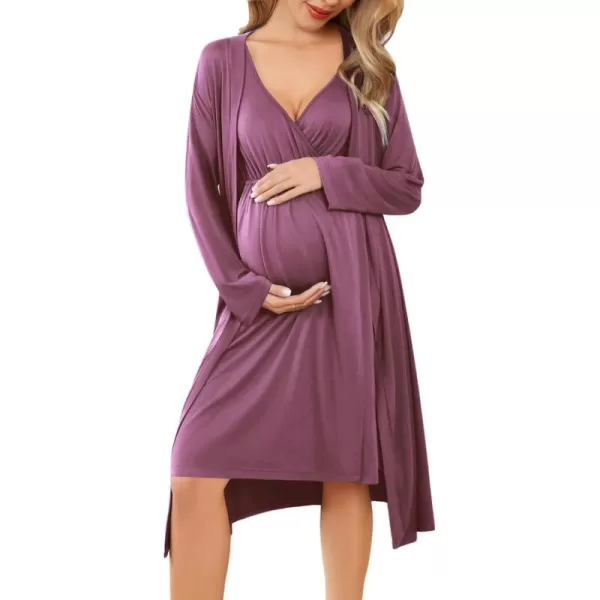 imageEkouaer Maternity Nursing Gown and Robe Set Labor Delivery Nursing Nightgowns for Breastfeeding Pregnancy ClothesGray Purple
