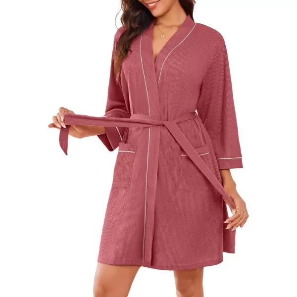 imageEkouaer Women Robes Waffle Knee Length Bathrobe Lightweight Soft Sleepwear V neck 34 Sleeve Casual Ladies Loungewear SXXLGray Purple