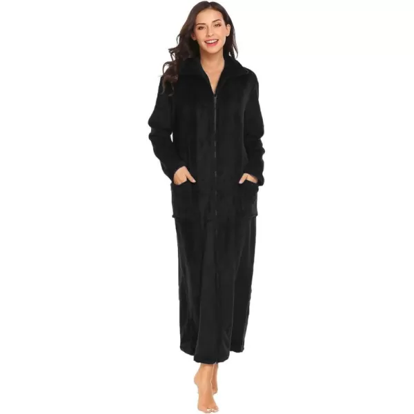 imageEkouaer Womens Flannel Robe Zipper Front Robes Full Length BathrobeSXXLBlack