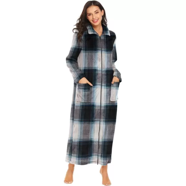 imageEkouaer Womens Flannel Robe Zipper Front Robes Full Length BathrobeSXXLBlack Blue Green Plaid