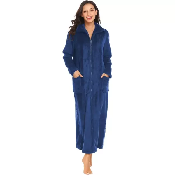 imageEkouaer Womens Flannel Robe Zipper Front Robes Full Length BathrobeSXXLDark Blue