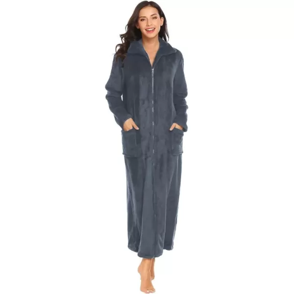 imageEkouaer Womens Flannel Robe Zipper Front Robes Full Length BathrobeSXXLDark Grey