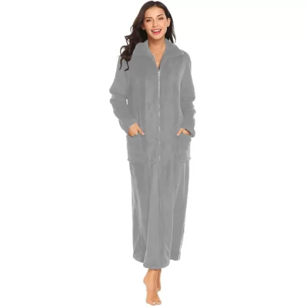 imageEkouaer Womens Flannel Robe Zipper Front Robes Full Length BathrobeSXXLGrey