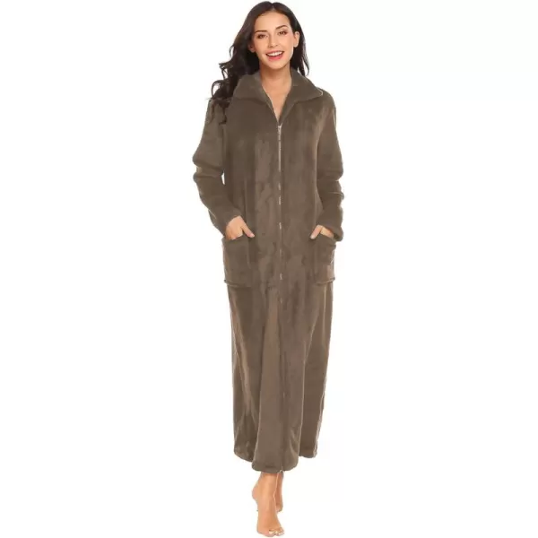 imageEkouaer Womens Flannel Robe Zipper Front Robes Full Length BathrobeSXXLKhaki