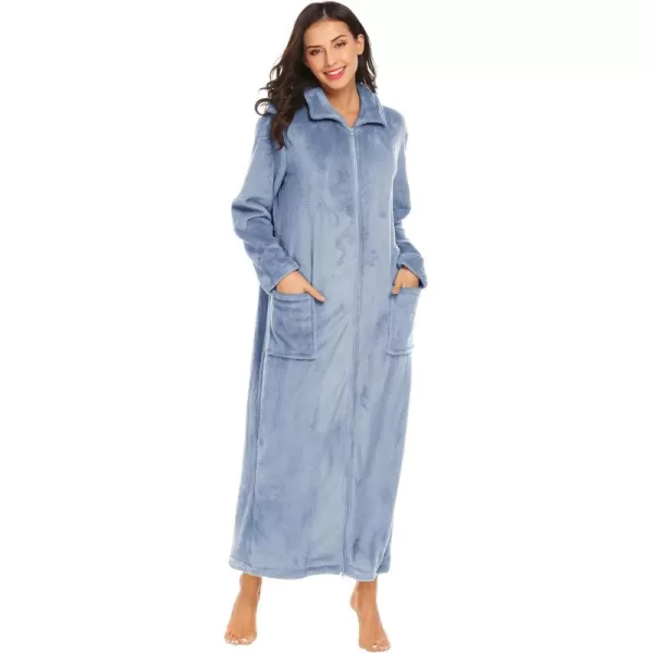 imageEkouaer Womens Flannel Robe Zipper Front Robes Full Length BathrobeSXXLLight Blue