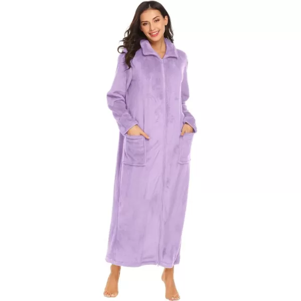 imageEkouaer Womens Flannel Robe Zipper Front Robes Full Length BathrobeSXXLLilac