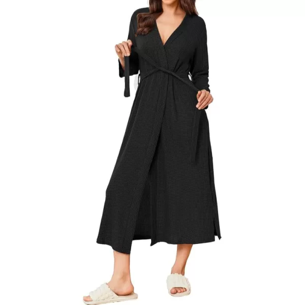 imageEkouaer Womens Robe Long Waffle Knit Bathrobe Lightweight Soft Kimono Robes Loungewear SXXLBlack