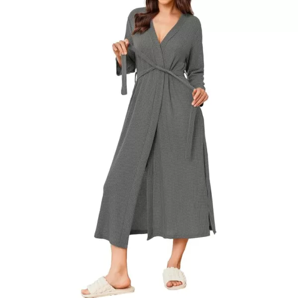 imageEkouaer Womens Robe Long Waffle Knit Bathrobe Lightweight Soft Kimono Robes Loungewear SXXLDark Grey