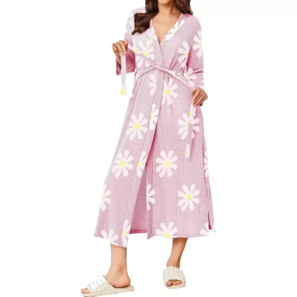 imageEkouaer Womens Robe Long Waffle Knit Bathrobe Lightweight Soft Kimono Robes Loungewear SXXLFloral Pink