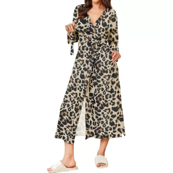 imageEkouaer Womens Robe Long Waffle Knit Bathrobe Lightweight Soft Kimono Robes Loungewear SXXLLeopard