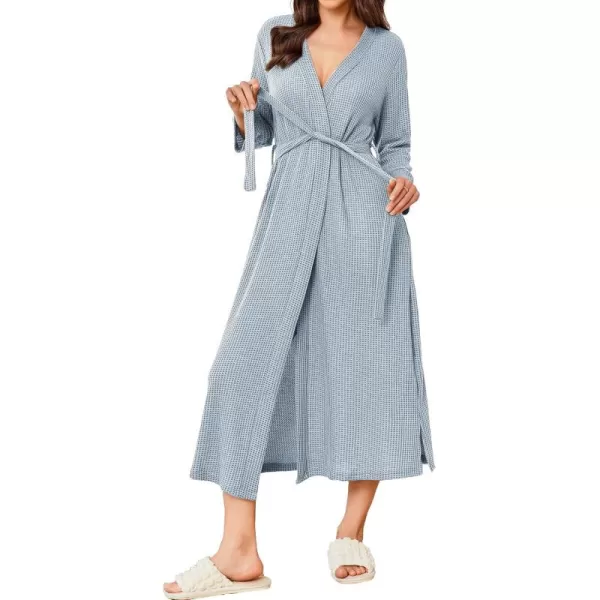 imageEkouaer Womens Robe Long Waffle Knit Bathrobe Lightweight Soft Kimono Robes Loungewear SXXLLight Blue