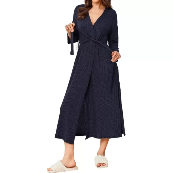 imageEkouaer Womens Robe Long Waffle Knit Bathrobe Lightweight Soft Kimono Robes Loungewear SXXLNavy Blue