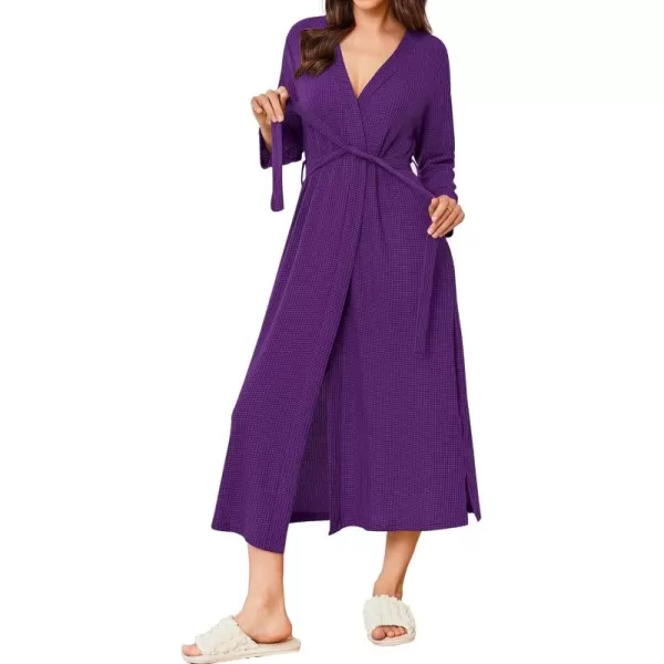 imageEkouaer Womens Robe Long Waffle Knit Bathrobe Lightweight Soft Kimono Robes Loungewear SXXLPurple