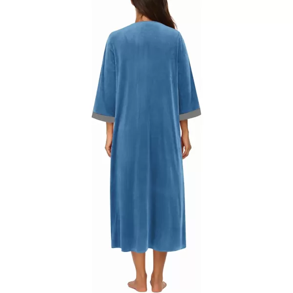 imageEkouaer Robe for Women Velour Zipper Robe 34 Sleeves Housecoat Full Length Loungewear Long Bathrobe with PocketsVelourblue