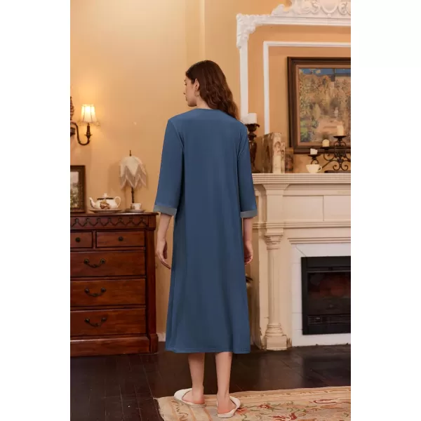 imageEkouaer Robe for Women Velour Zipper Robe 34 Sleeves Housecoat Full Length Loungewear Long Bathrobe with PocketsVelournavy Blue