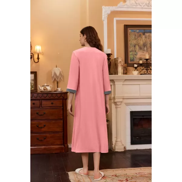 imageEkouaer Robe for Women Velour Zipper Robe 34 Sleeves Housecoat Full Length Loungewear Long Bathrobe with PocketsVelourpink