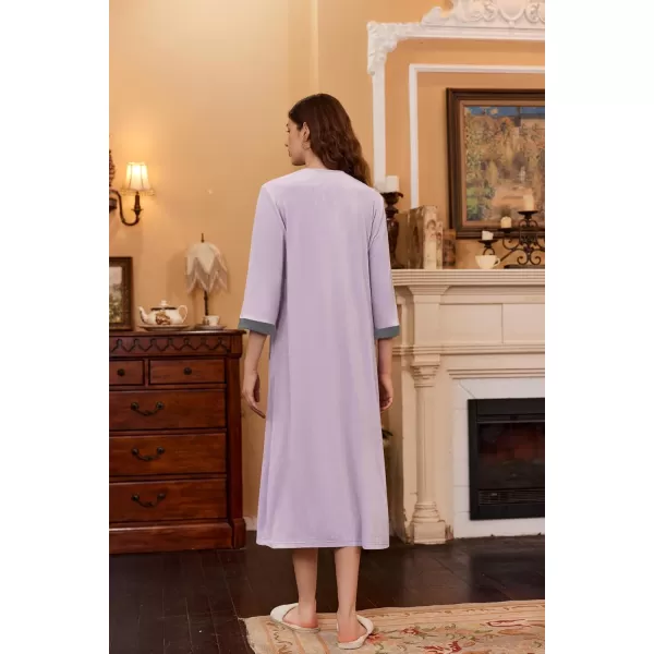 imageEkouaer Robe for Women Velour Zipper Robe 34 Sleeves Housecoat Full Length Loungewear Long Bathrobe with PocketsVelourpurple