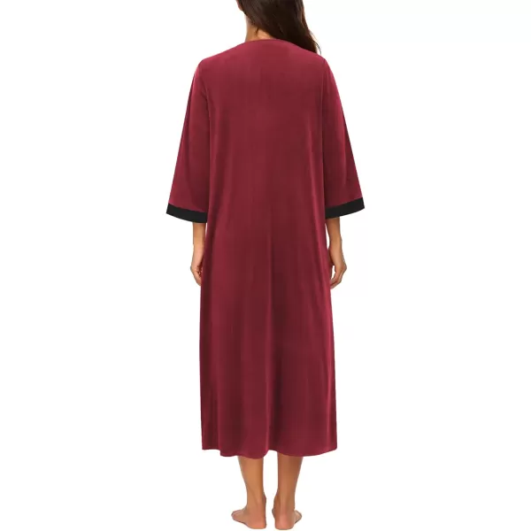 imageEkouaer Robe for Women Velour Zipper Robe 34 Sleeves Housecoat Full Length Loungewear Long Bathrobe with PocketsVelourred