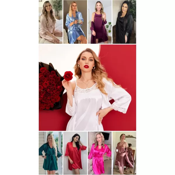 imageEkouaer Sleepwear Womens Satin Nightgown with Robes Set 2 Piece Sexy Lace Cami NightwearBlack