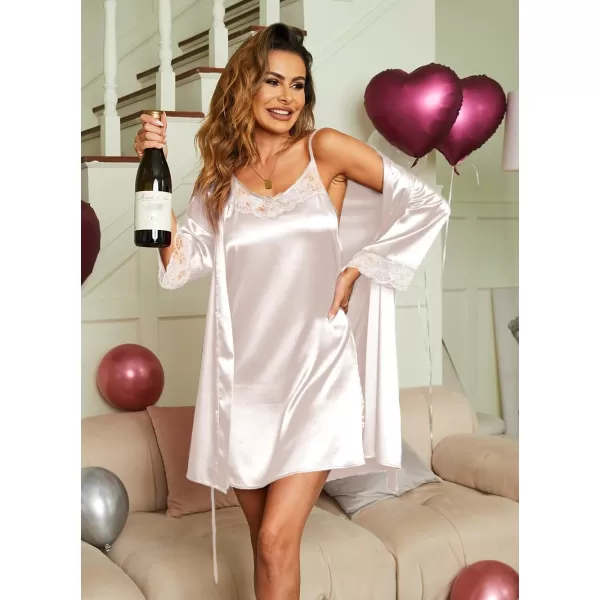 imageEkouaer Sleepwear Womens Satin Nightgown with Robes Set 2 Piece Sexy Lace Cami NightwearChampagne