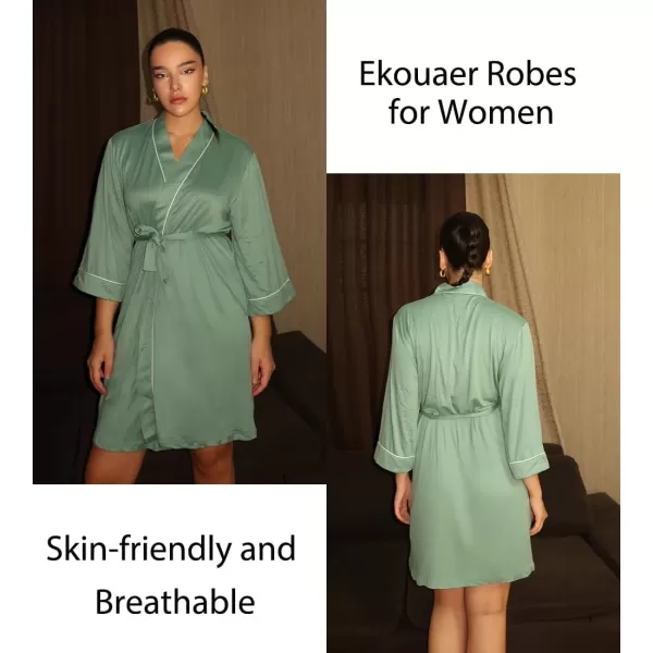 imageEkouaer Women Kimono Robes Knee Length Knit Bathrobe Lightweight Soft Sleepwear Vneck Casual Ladies Loungewear1celadon Green