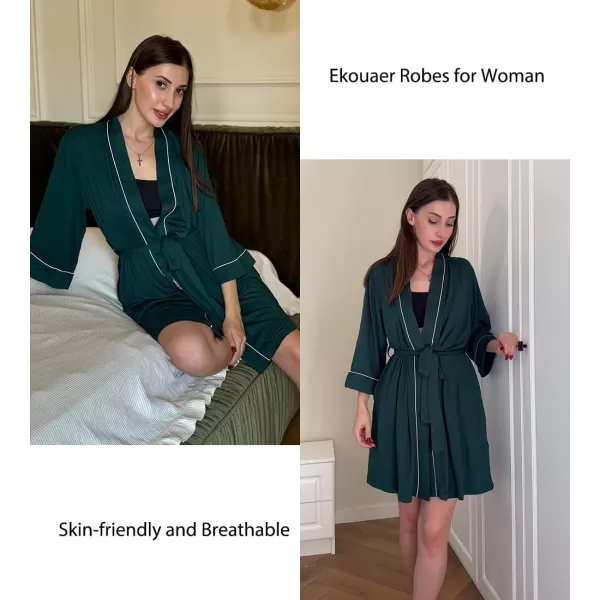 imageEkouaer Women Kimono Robes Knee Length Knit Bathrobe Lightweight Soft Sleepwear Vneck Casual Ladies Loungewear1dark Green