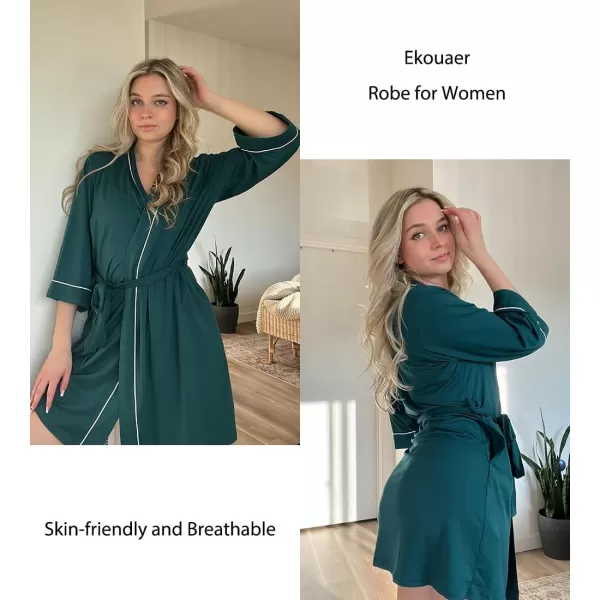 imageEkouaer Women Kimono Robes Knee Length Knit Bathrobe Lightweight Soft Sleepwear Vneck Casual Ladies Loungewear1dark Green