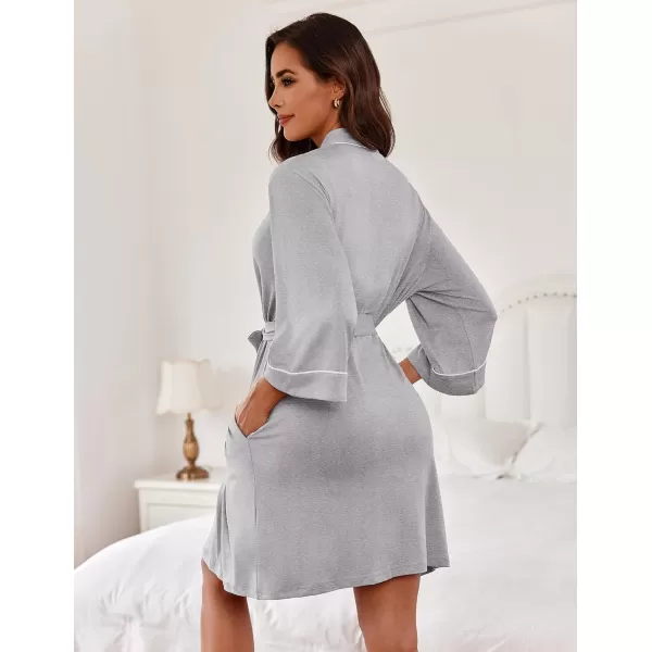 imageEkouaer Women Kimono Robes Knee Length Knit Bathrobe Lightweight Soft Sleepwear Vneck Casual Ladies Loungewear1light Gray