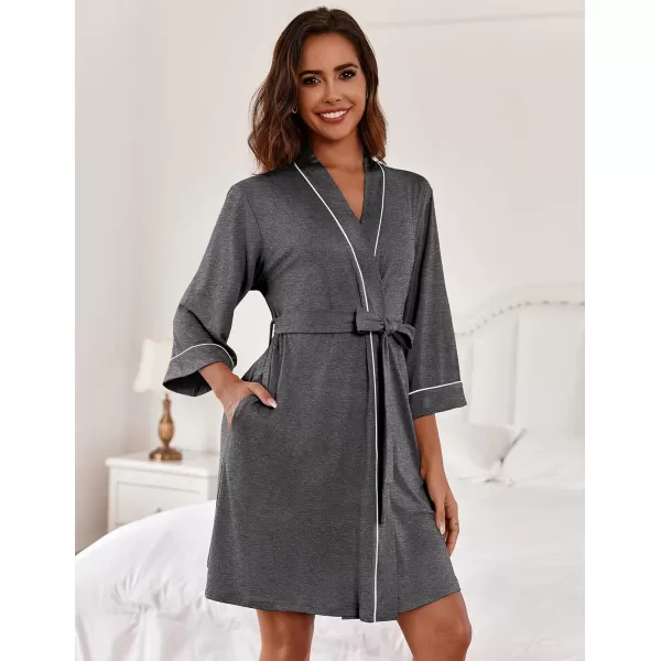 imageEkouaer Women Kimono Robes Knee Length Knit Bathrobe Lightweight Soft Sleepwear Vneck Casual Ladies Loungewear1medium Gray