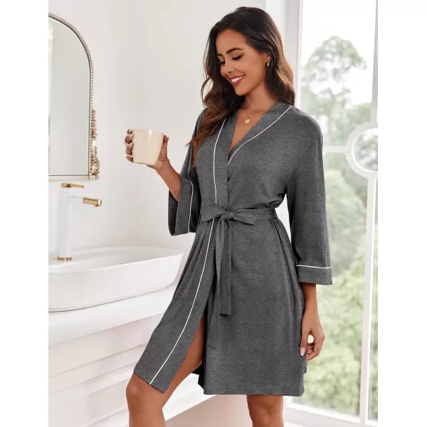 imageEkouaer Women Kimono Robes Knee Length Knit Bathrobe Lightweight Soft Sleepwear Vneck Casual Ladies Loungewear1medium Gray