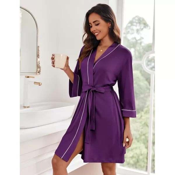 imageEkouaer Women Kimono Robes Knee Length Knit Bathrobe Lightweight Soft Sleepwear Vneck Casual Ladies Loungewear1purple