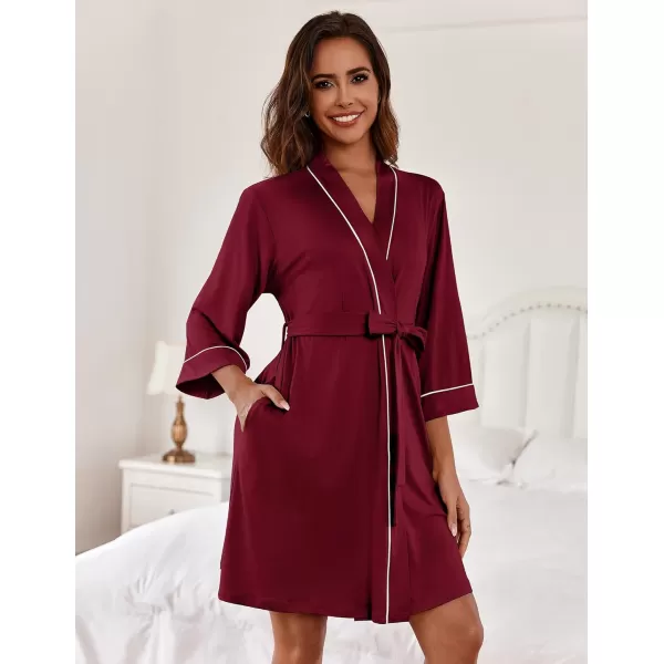 imageEkouaer Women Kimono Robes Knee Length Knit Bathrobe Lightweight Soft Sleepwear Vneck Casual Ladies Loungewear1wine Red