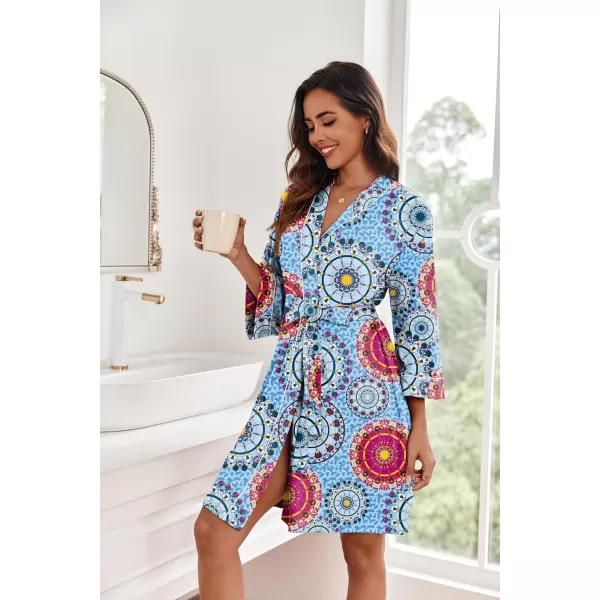 imageEkouaer Women Kimono Robes Knee Length Knit Bathrobe Lightweight Soft Sleepwear Vneck Casual Ladies LoungewearBlue Floral