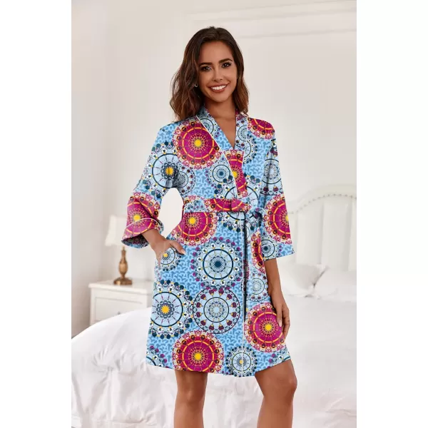 imageEkouaer Women Kimono Robes Knee Length Knit Bathrobe Lightweight Soft Sleepwear Vneck Casual Ladies LoungewearBlue Floral