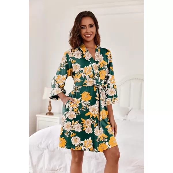 imageEkouaer Women Kimono Robes Knee Length Knit Bathrobe Lightweight Soft Sleepwear Vneck Casual Ladies LoungewearGreen Floral