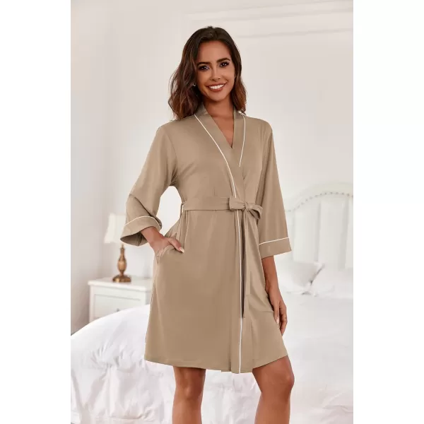 imageEkouaer Women Kimono Robes Knee Length Knit Bathrobe Lightweight Soft Sleepwear Vneck Casual Ladies LoungewearKhaki