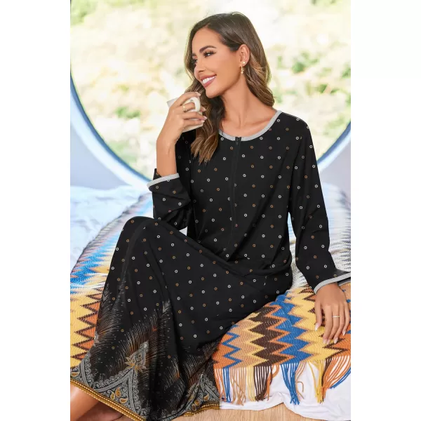 imageEkouaer Women Long House Coat Zipper Front Robes Full Length Nightgowns with Pockets Striped Loungewear S4XLBlack Feather