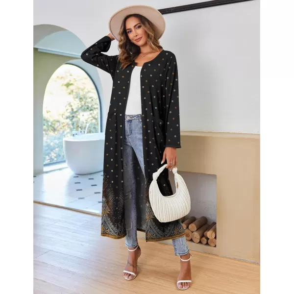 imageEkouaer Women Long House Coat Zipper Front Robes Full Length Nightgowns with Pockets Striped Loungewear S4XLBlack Feather